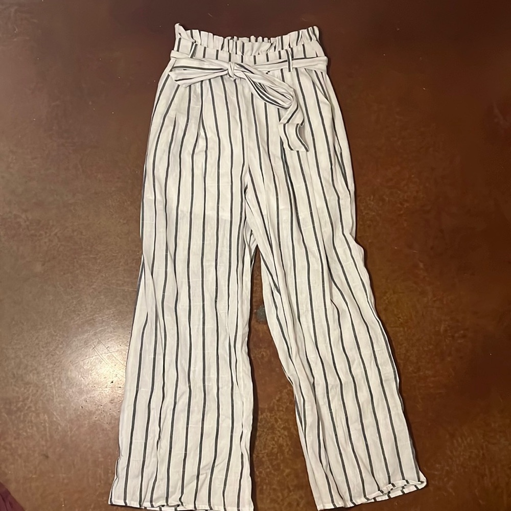 NWOT Shein Wide Leg Paper Bag Linen Striped Pants
